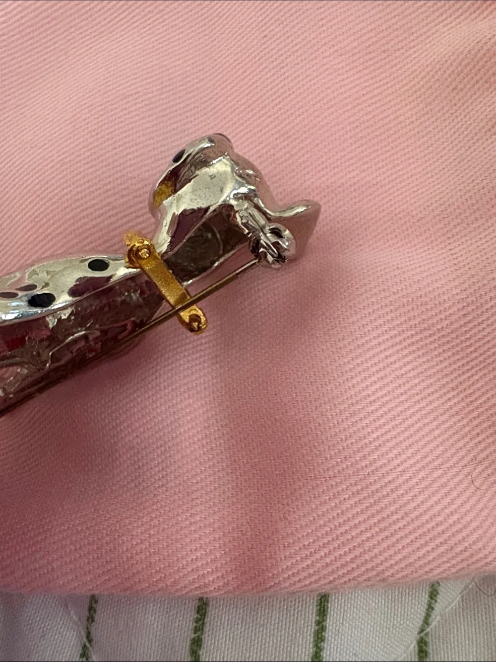 Silver Dalmatian Dog Brooch pin with Gold Collar